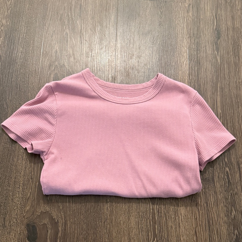 American Eagle Dusty Pink/Purple Ribbed Short Sleeve Tee